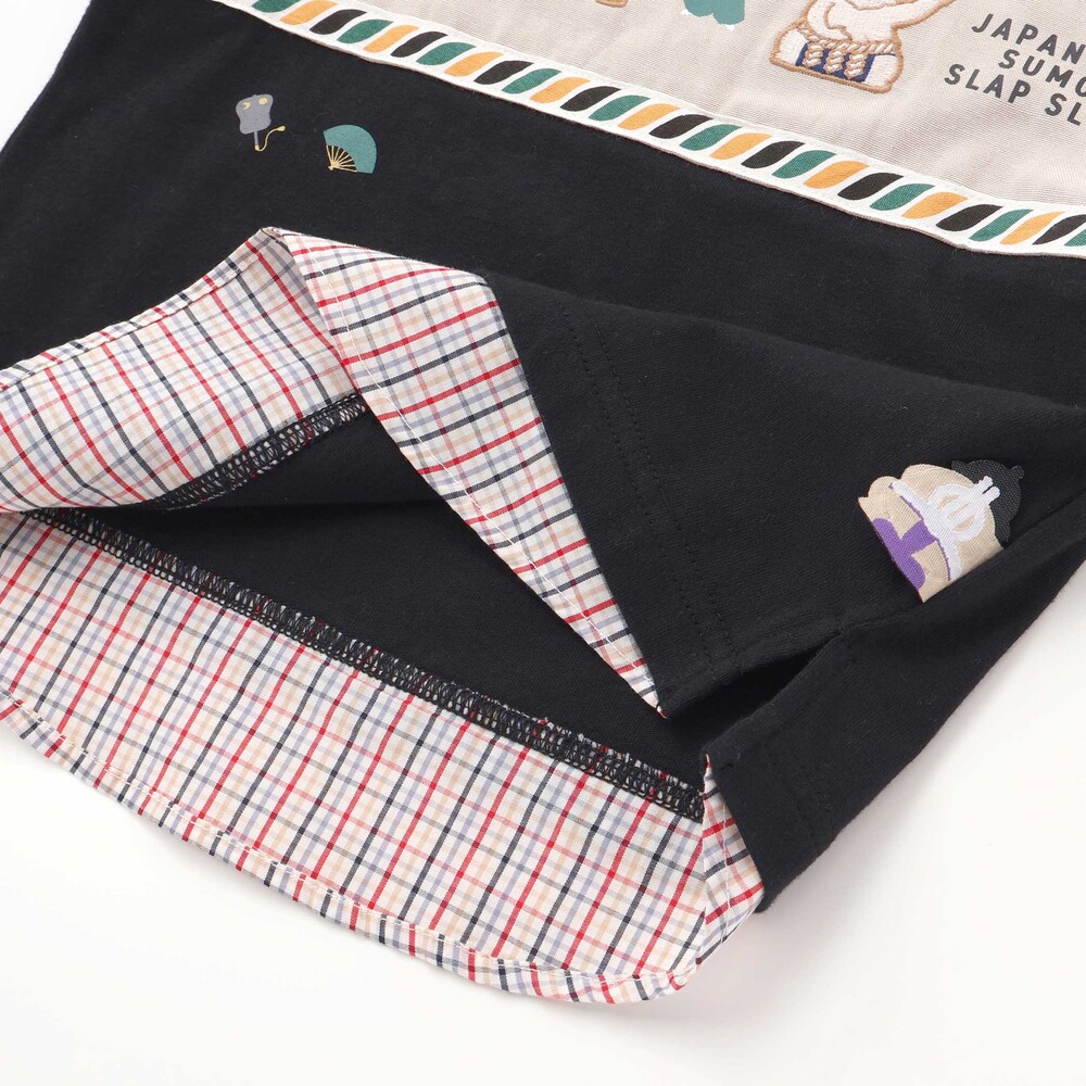 天竺シャンブレーチェック切り替え7分袖Tシャツ(80~130cm) ブラック 80cm