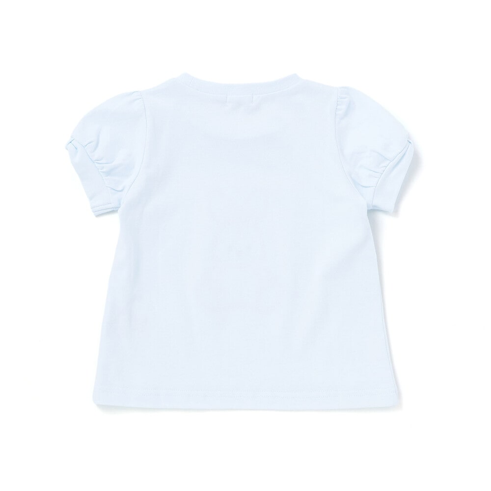 【お揃い】モチーフパッチ刺しゅうリボンスリーブ半袖Tシャツ(80~130cm) ブルー系 80cm