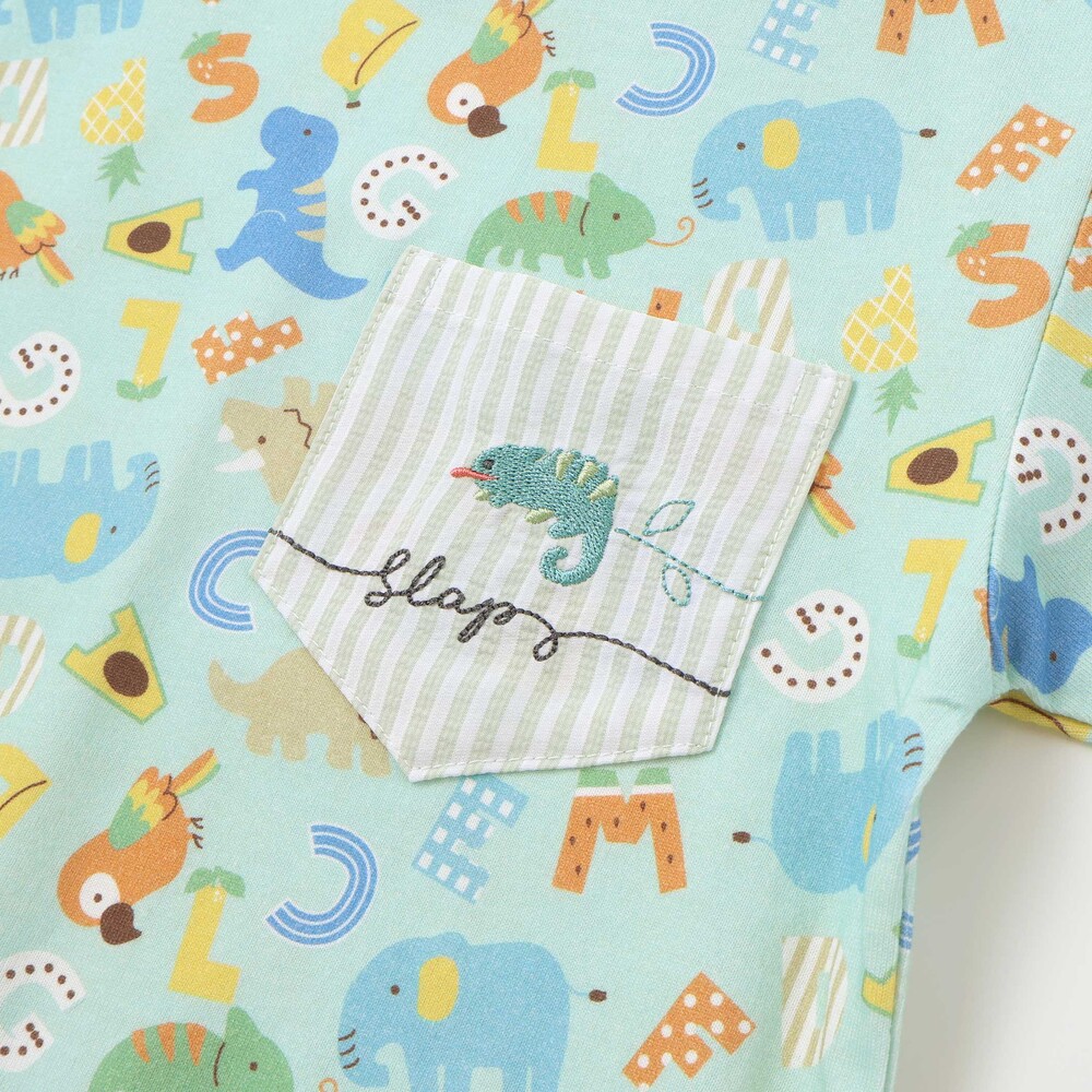 総柄プリント胸ポケット刺しゅう半袖Tシャツ(80~130cm) イエロー系 80cm