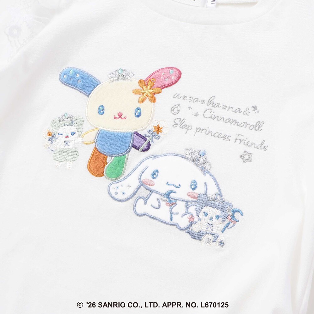【サンリオキャラクターズxSLAPSLIP】パッチ刺しゅう肩フリル長袖Tシャツ(80~130cm) パープル 80cm