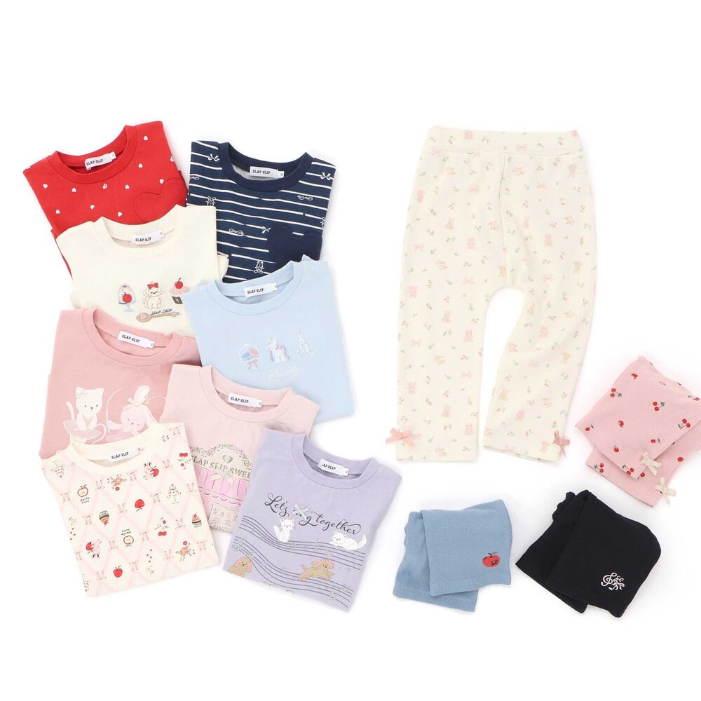 【スララク/防汚加工/オーガニックコットン】ときめきデザイン女の子長袖Tシャツ(80~130cm) ブラックドット×チェリー刺しゅう 80cm