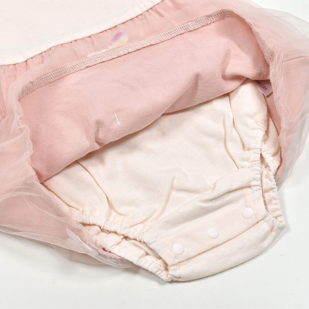 【お揃い】お花モチーフフワフワチュールロンパースベビー(70~80cm) ピンク 70cm