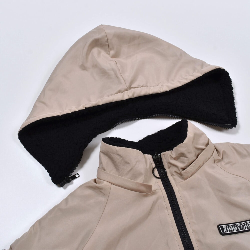 【ニコ☆プチ掲載】 ライン 入り タフタ 裏 ボア リバーシブル 長袖 パーカー (130~160cm) ピンク 130cm