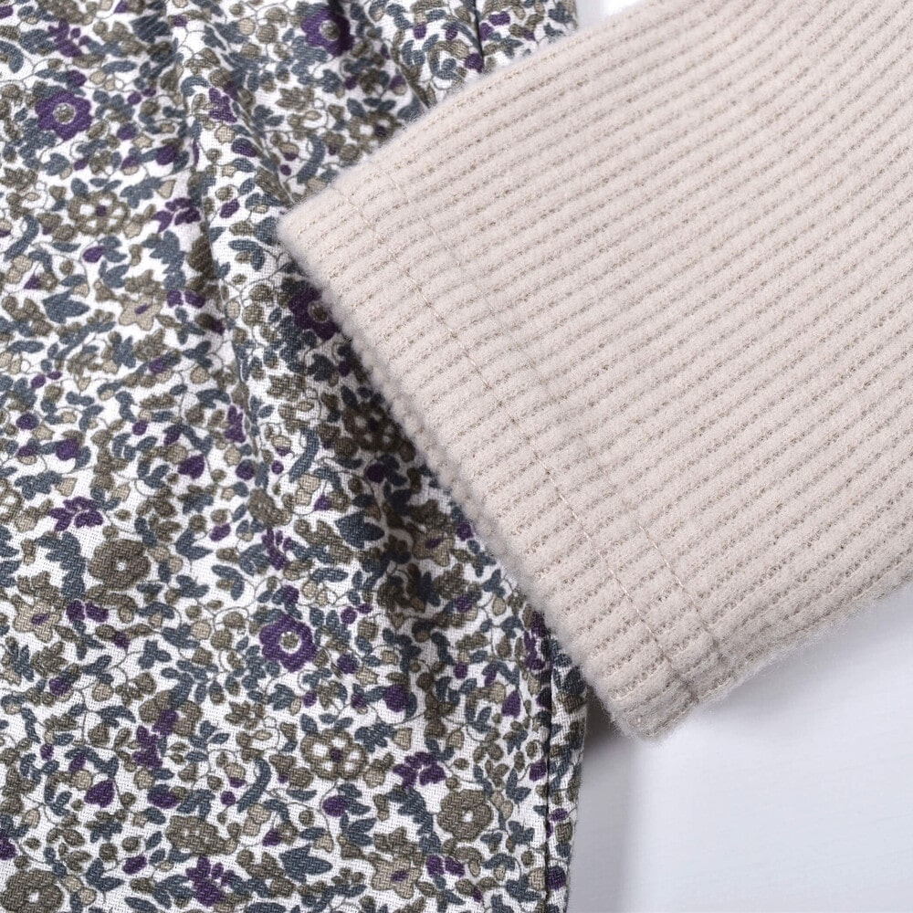 【 お揃い 】 花柄 プリント スモッキング 刺繍 ドッキング Wフェイス ワンピース (80~130cm) グリーン系 110cm