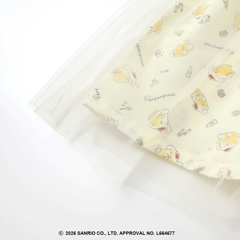 【シナモロール/ポムポムプリン×SLAPSLIP】総柄プリントふわっとチュールフレアワンピース(90~130cm) イエロー 90cm