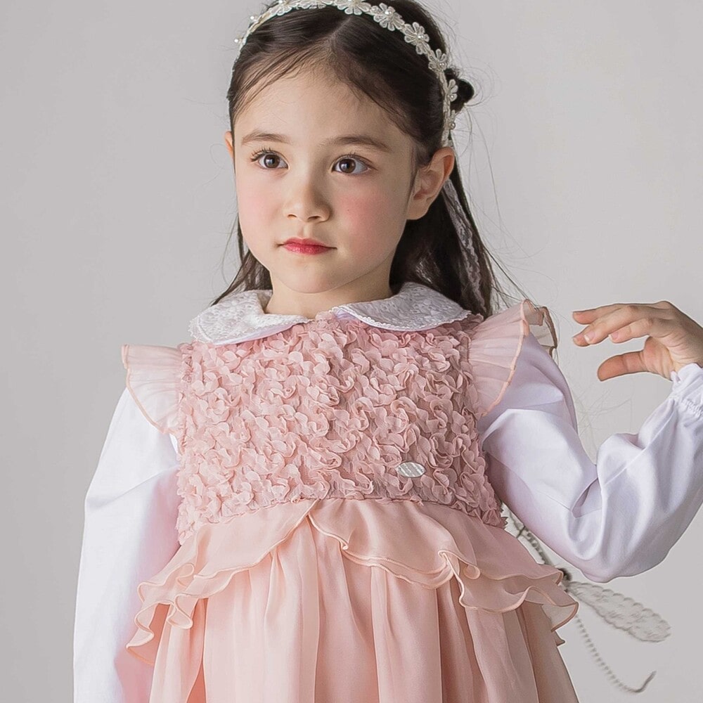 ふわふわオーガンジーフリルリボンペプラムドレス風ジャンパースカート(90~130cm) ピンク 90cm