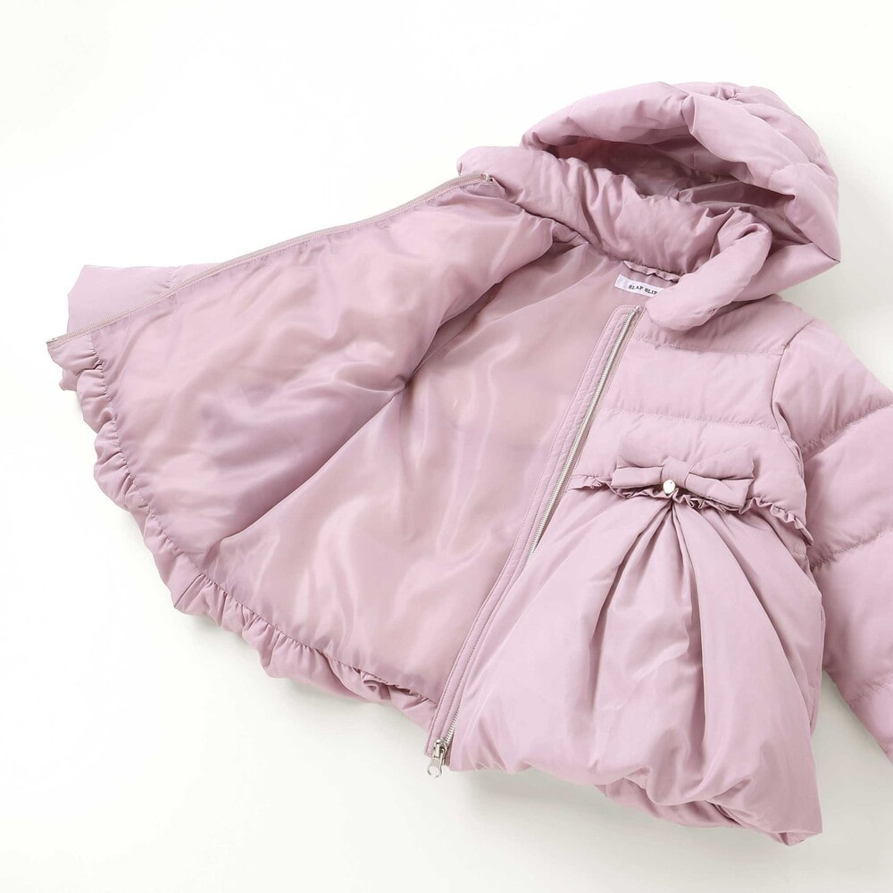 フード付き腰リボンペプラムダウンコート(90~130cm) ネイビー 90cm