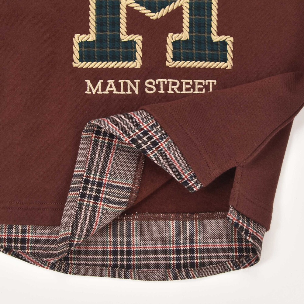 【お揃い】裏起毛チェック切り替えアルファベット刺しゅうトレーナー(80~130cm) オフホワイト 80cm