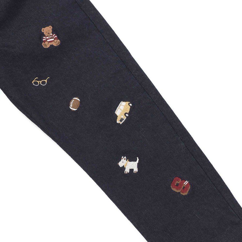 刺しゅう裏起毛ストレッチデニム&ツイルロングパンツ(80~130cm) ベージュ 80cm