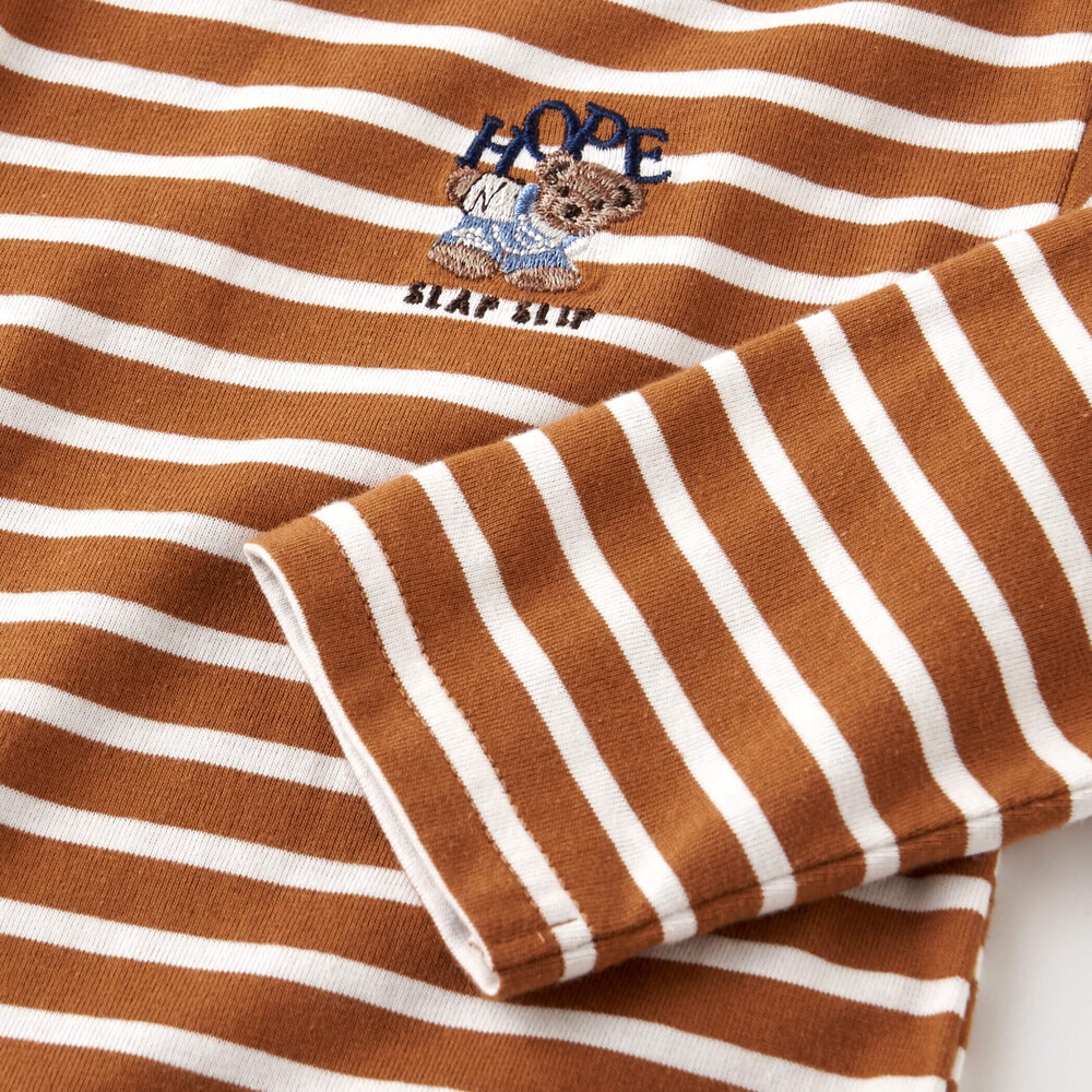 いろんなクマさん刺しゅう無地ボーダー柄Tシャツ(80~130cm)(80cm