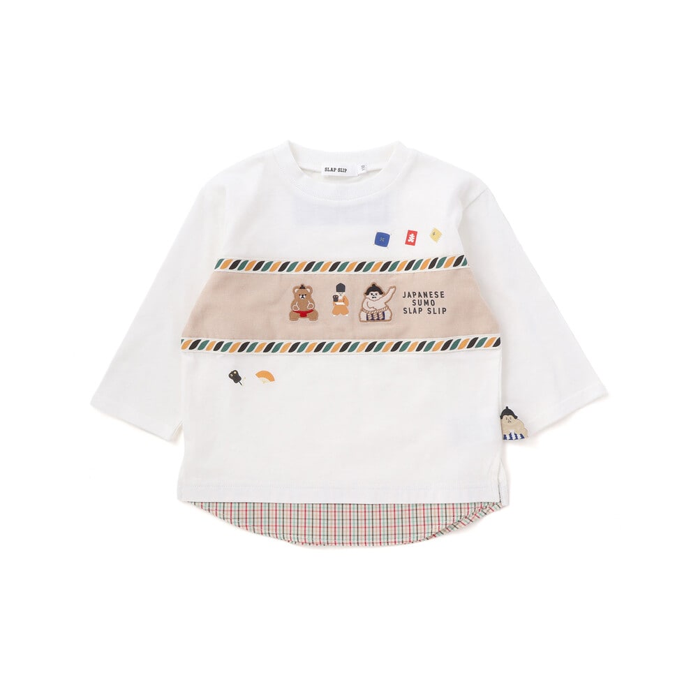 天竺シャンブレーチェック切り替え7分袖Tシャツ(80~130cm) ブラック 80cm