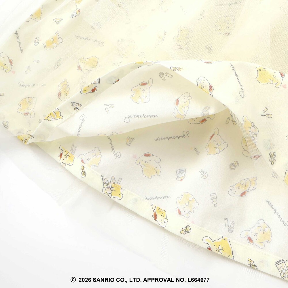 【シナモロール/ポムポムプリン×SLAPSLIP】総柄プリントふわっとチュールフレアワンピース(90~130cm) イエロー 90cm