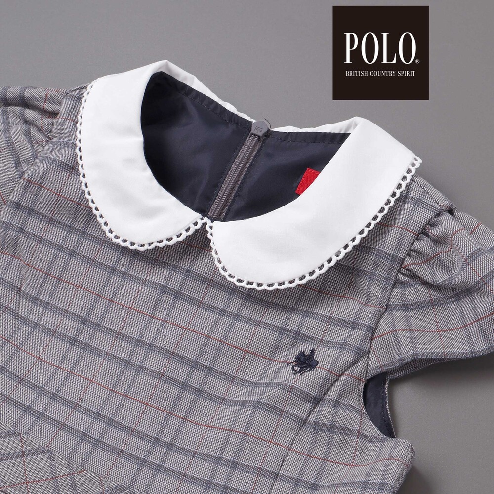 【POLO BCS(ポロ・ビーシーエス)×SLAP SLIPコラボ】袖切り替えジャケット+襟リボン付きチェックワンピース(110~130cm) ベージュ系 110cm