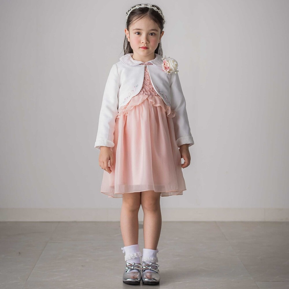 袖折り返しレース刺しゅう裾スカラップボレロ(110~130cm) ネイビー 110cm