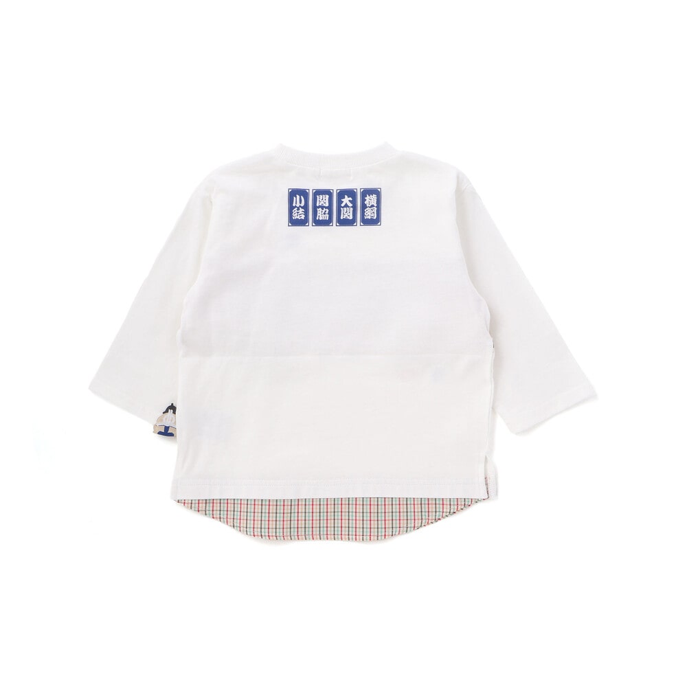 天竺シャンブレーチェック切り替え7分袖Tシャツ(80~130cm) ブラック 80cm