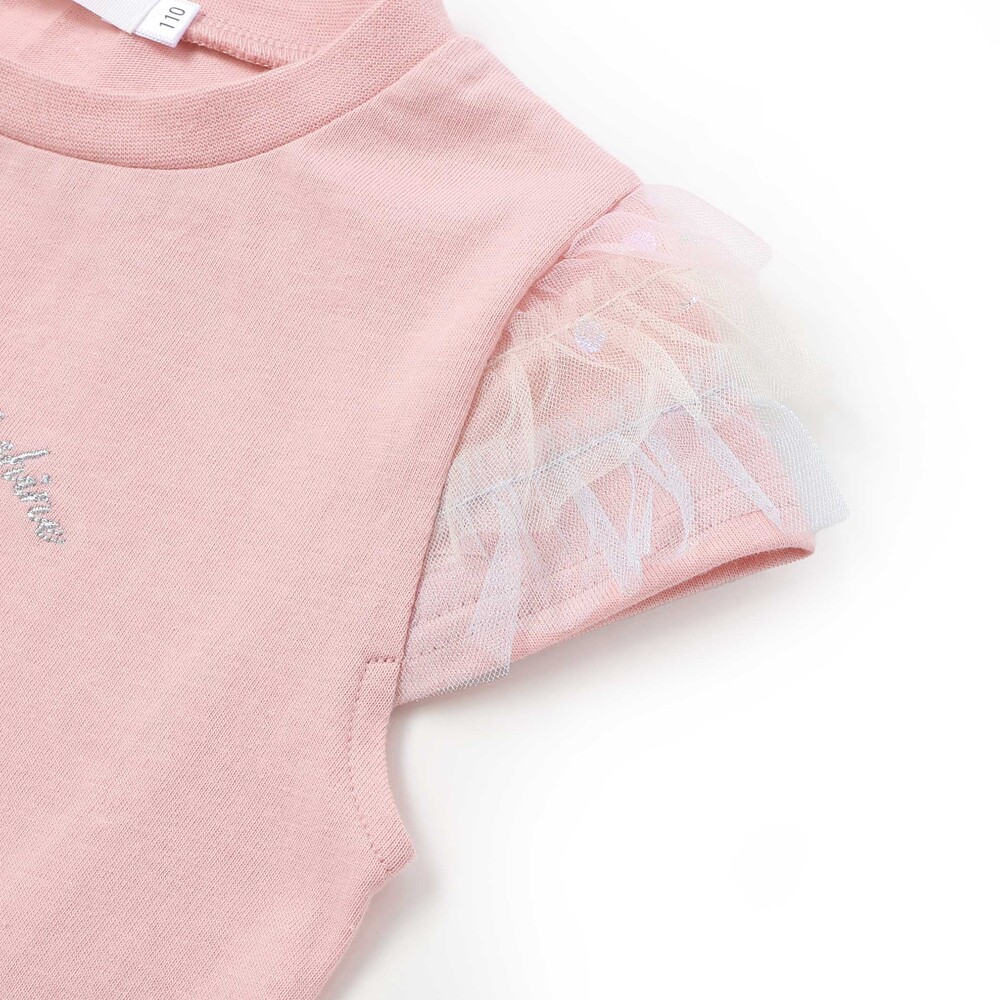 【スラプリ】チュールスリーブ天竺半袖Tシャツ(80~130cm) ブルー 80cm