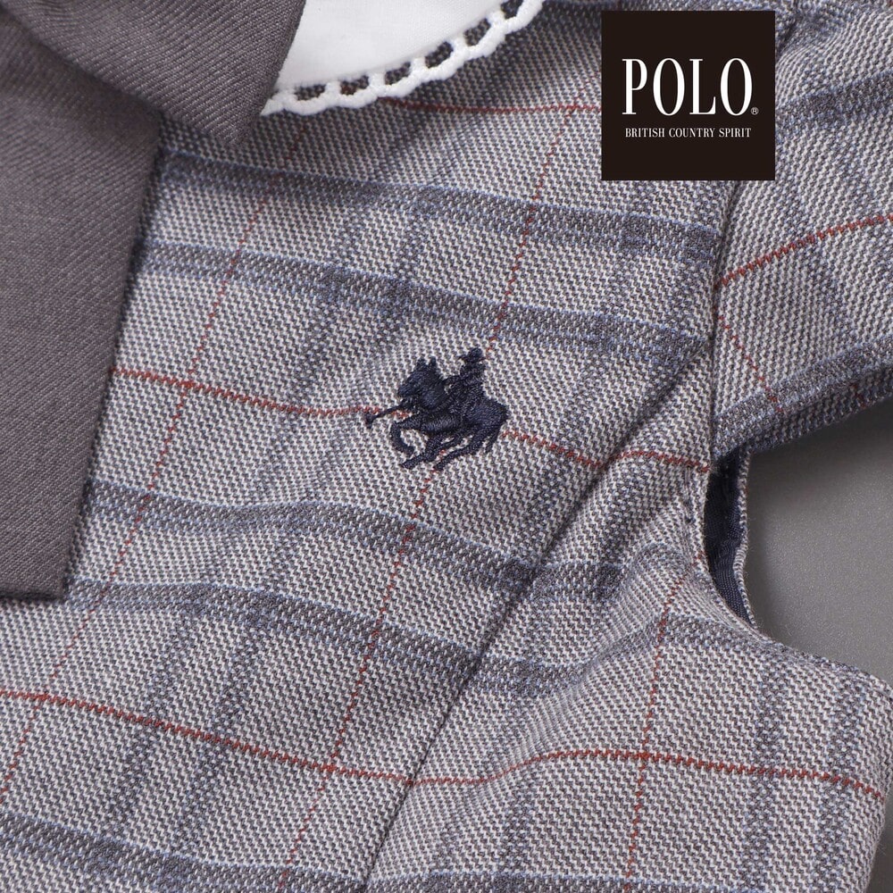 【POLO BCS(ポロ・ビーシーエス)×SLAP SLIPコラボ】袖切り替えジャケット+襟リボン付きチェックワンピース(110~130cm) ベージュ系 110cm