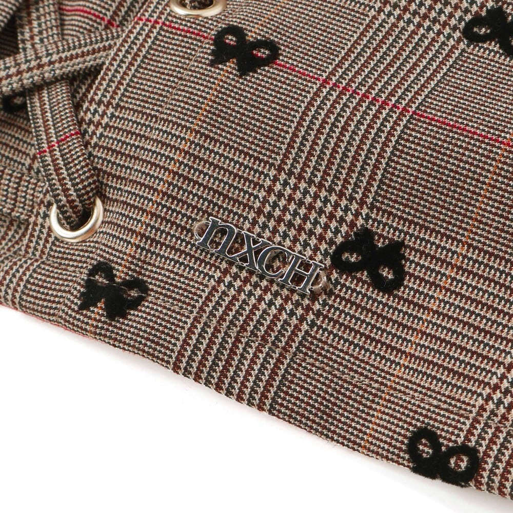 チェックレースアップビスチェ&ロゴプリントTシャツセット(110~150cm) ネイビー系 110cm