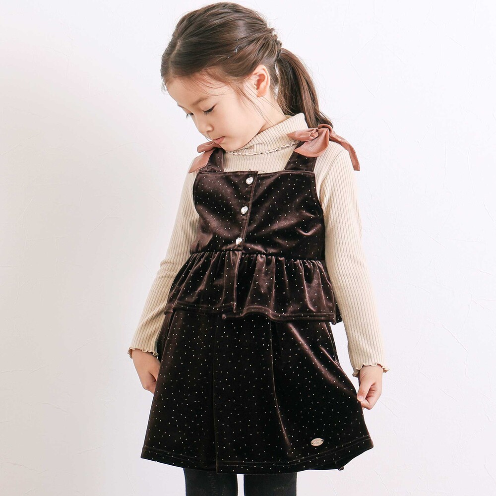 きらめくラメドットベロアビスチェセットアップ(90~130cm) ブラウン 90cm