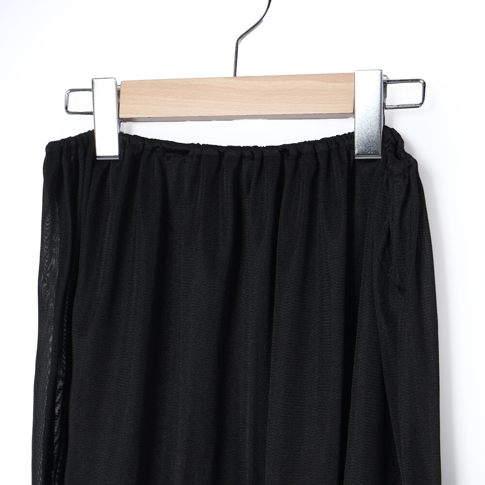 (ペチコート付)ポンチ+メタリックボイルスカートドッキング半袖ワンピース親子お揃い大人(140~160cm) ブラック S(140~150cm)