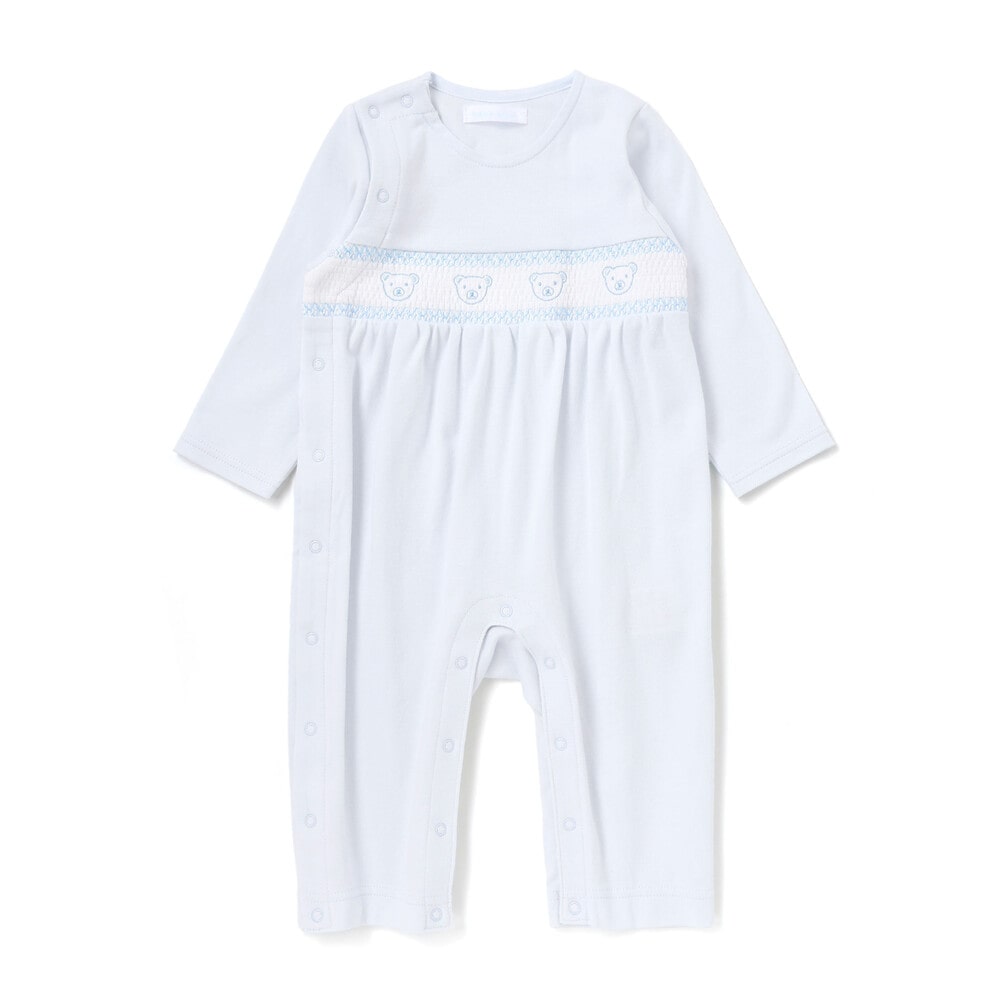 【日本製】スモッキングカバーオール&ベスト&スタイセット(70~80cm) ピンク 70cm