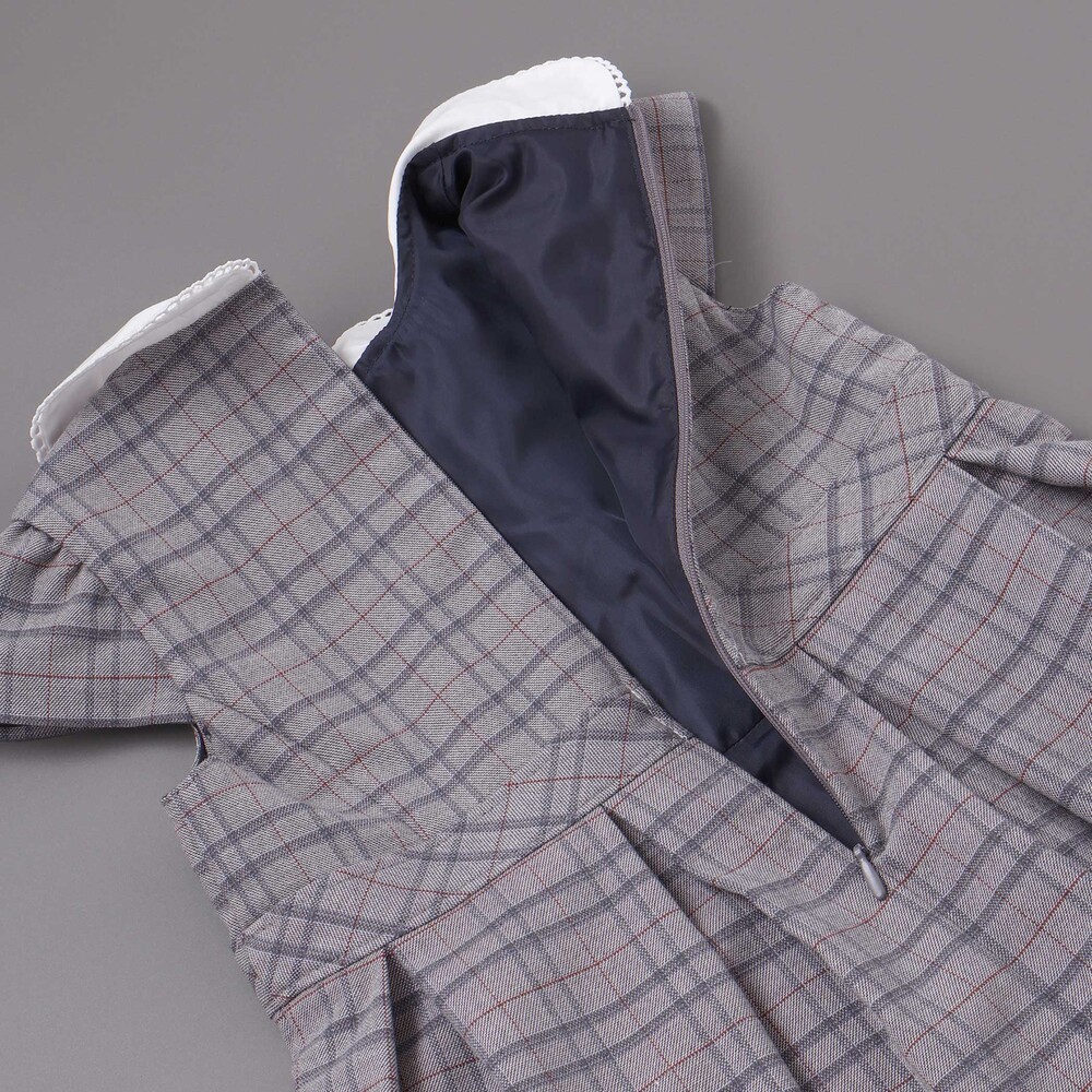 【POLO BCS(ポロ・ビーシーエス)×SLAP SLIPコラボ】袖切り替えジャケット+襟リボン付きチェックワンピース(110~130cm) ベージュ系 110cm