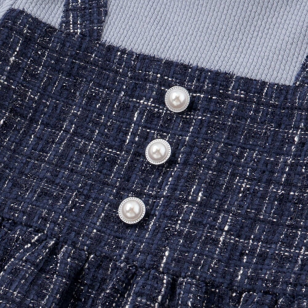 【お揃い】エタンセルラメツイードドッキングワンピース(90~160cm) ネイビー系 90cm