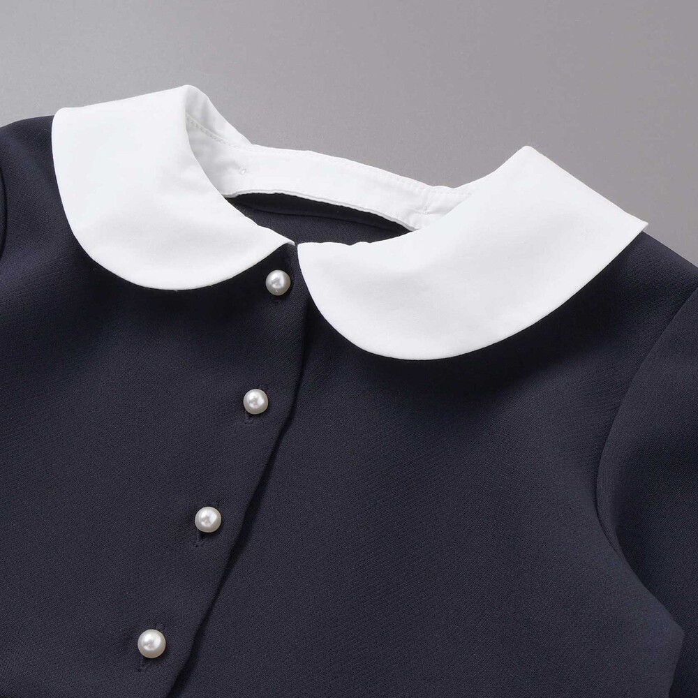 ダブルクロス3way付け襟長袖ギャザーワンピース(110~130cm) ネイビー 110cm