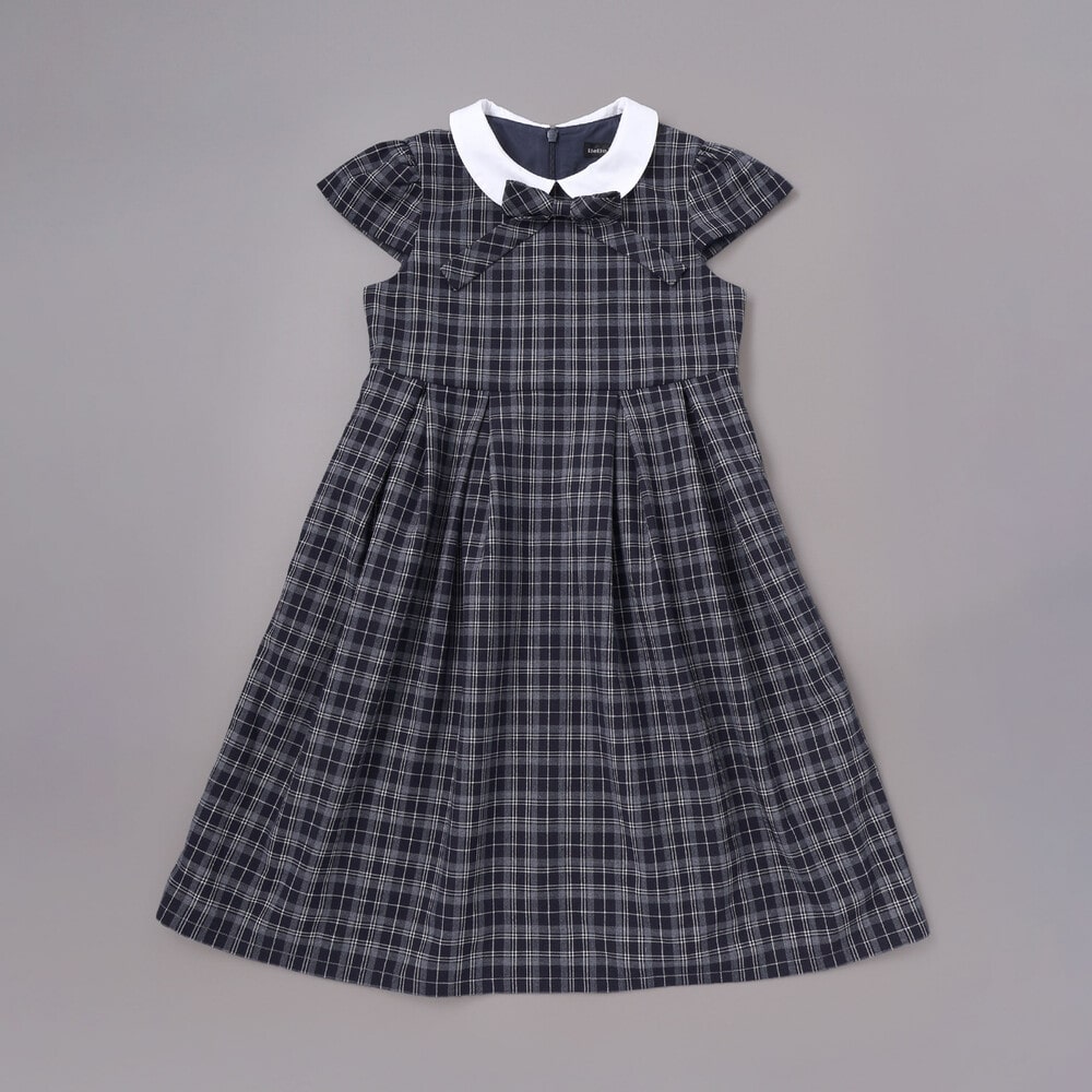 ボレロ+リボンタイ付きチェックワンピースセット(110~130cm) ネイビー系 110cm