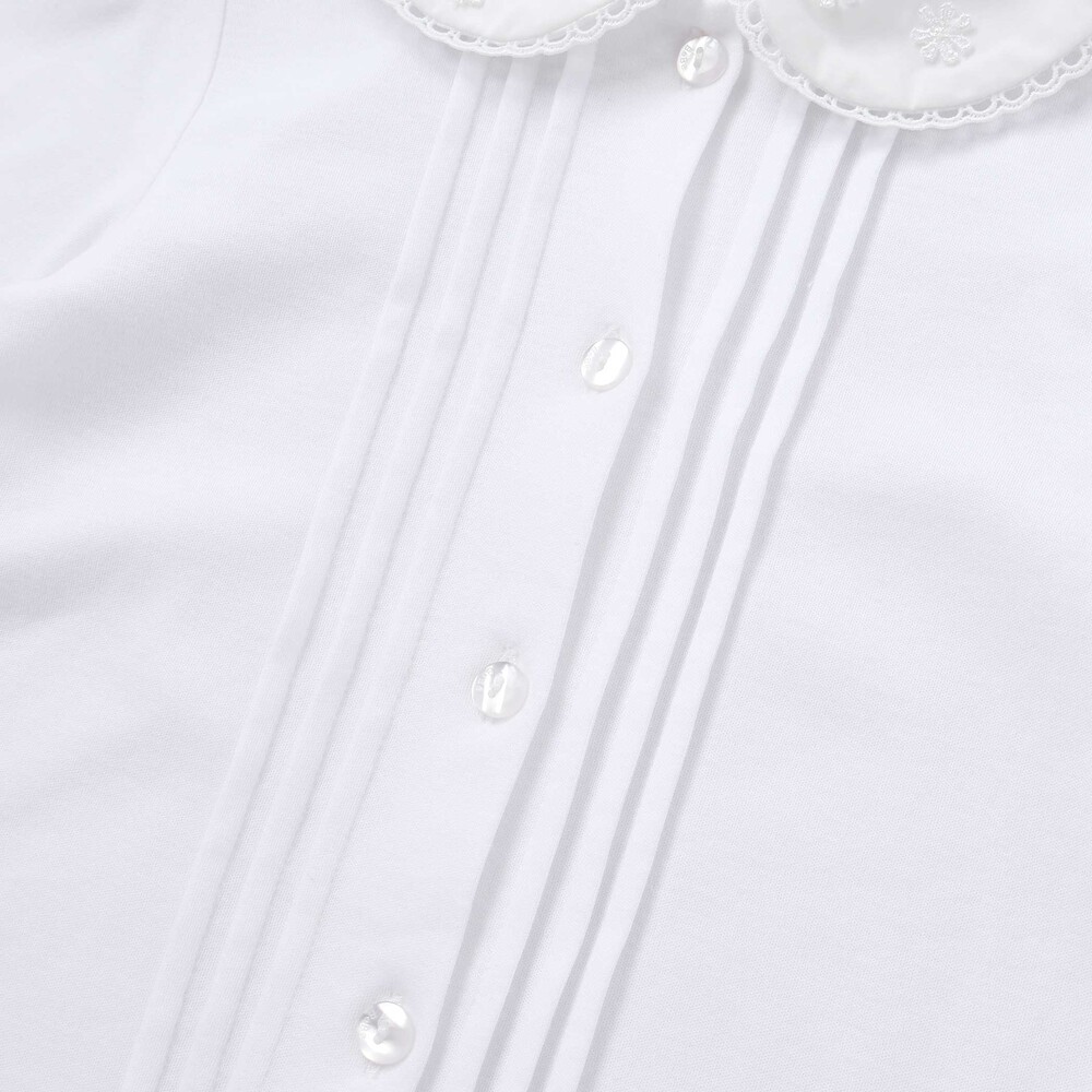 花レース丸襟フロントタックスムース長袖ブラウス(90~140cm) ホワイト 90cm