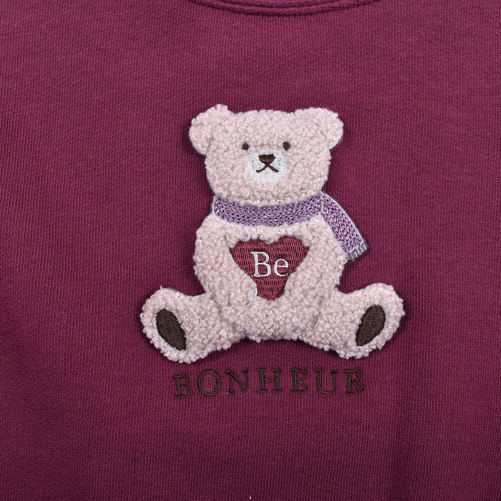サガラ刺繍 クマ ワッペン ドロップ ショルダー 長袖 トレーナー 80 150cm 80cm ピンク トップス 子供服べべの公式通販サイト Bebe Mall