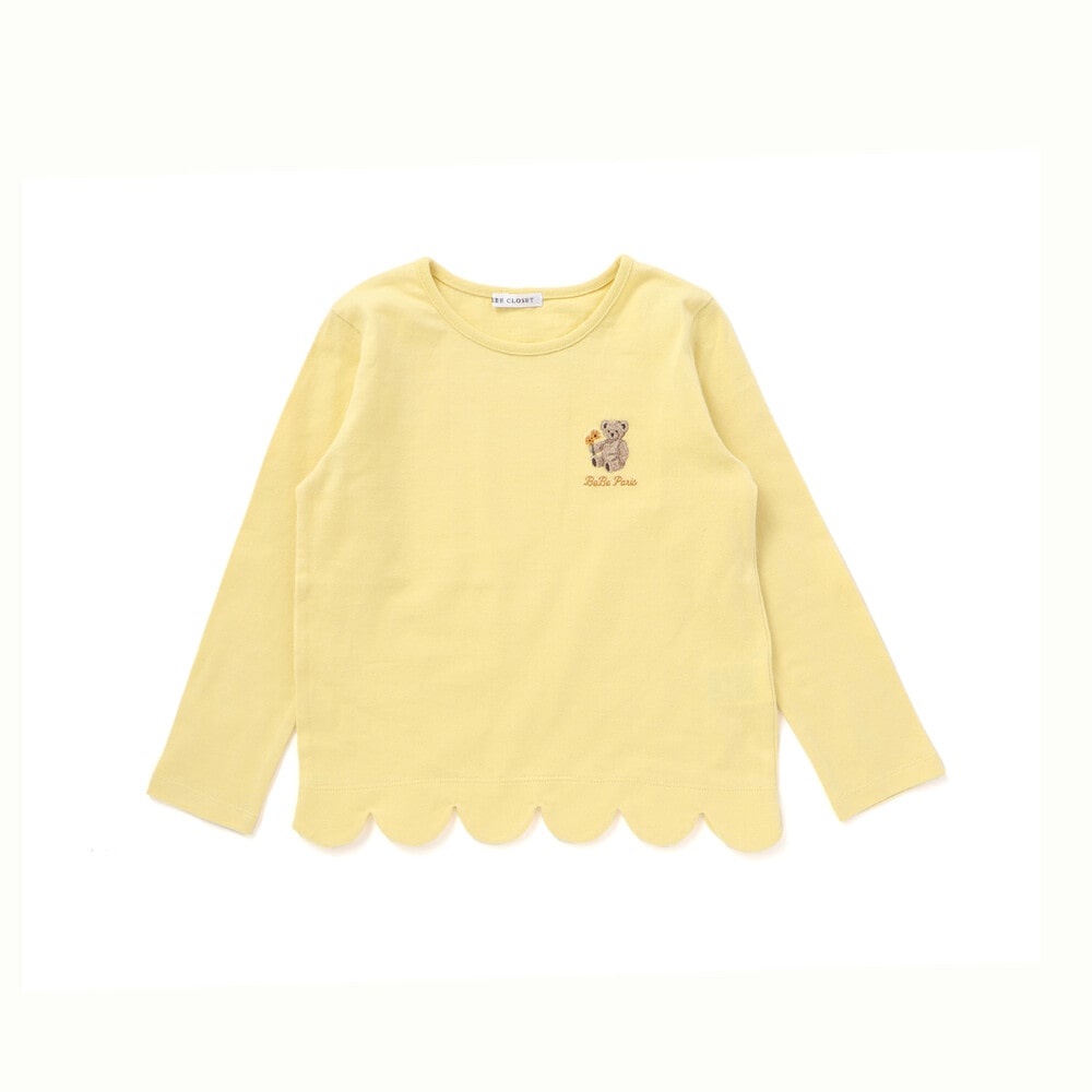 【抗菌防臭・UVカット】裾スカラップくま刺しゅう天竺長袖Tシャツ(90~130cm) ネイビー系 SS(90-100cm)