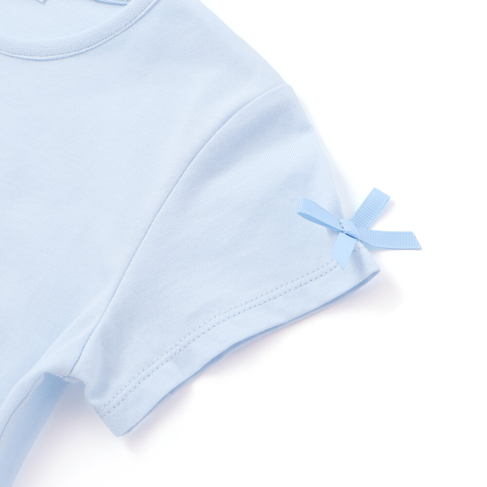 【お揃い】【神戸タータン×BeBe】チェックハートパッチ半袖Tシャツ(90~160cm) ブルー 90cm