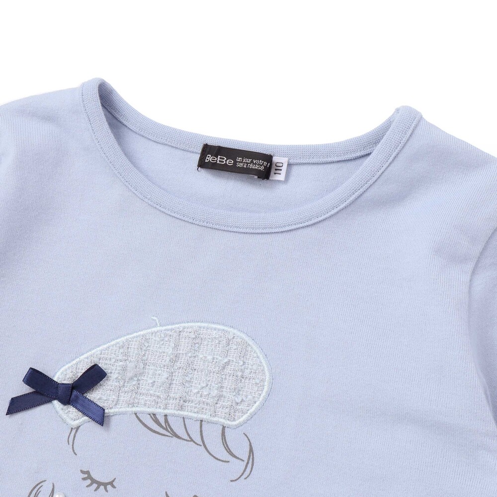 パリジェンヌツイードパッチバックフリル長袖Tシャツ(90~150cm) ブルー 90cm