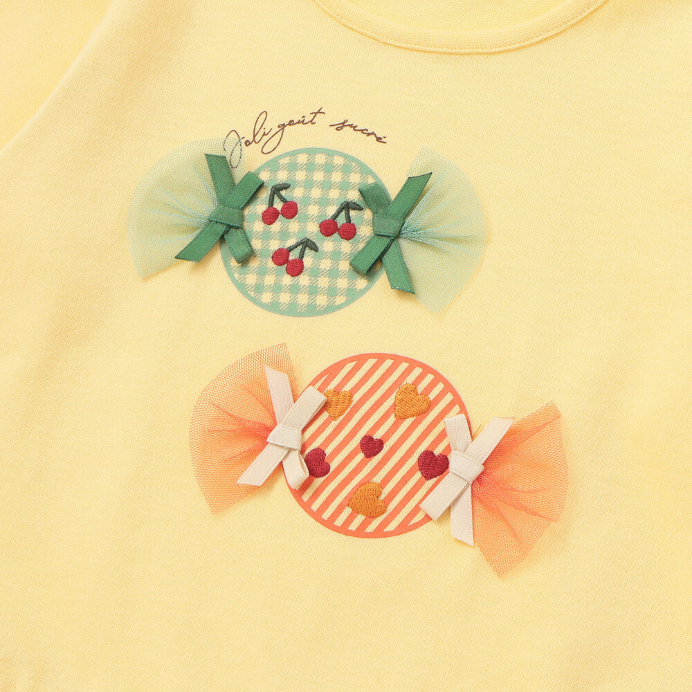 【抗菌・防臭】キャンディプリント裾フリル天竺長袖Tシャツ(90~130cm) ピンク SS(90-100cm)