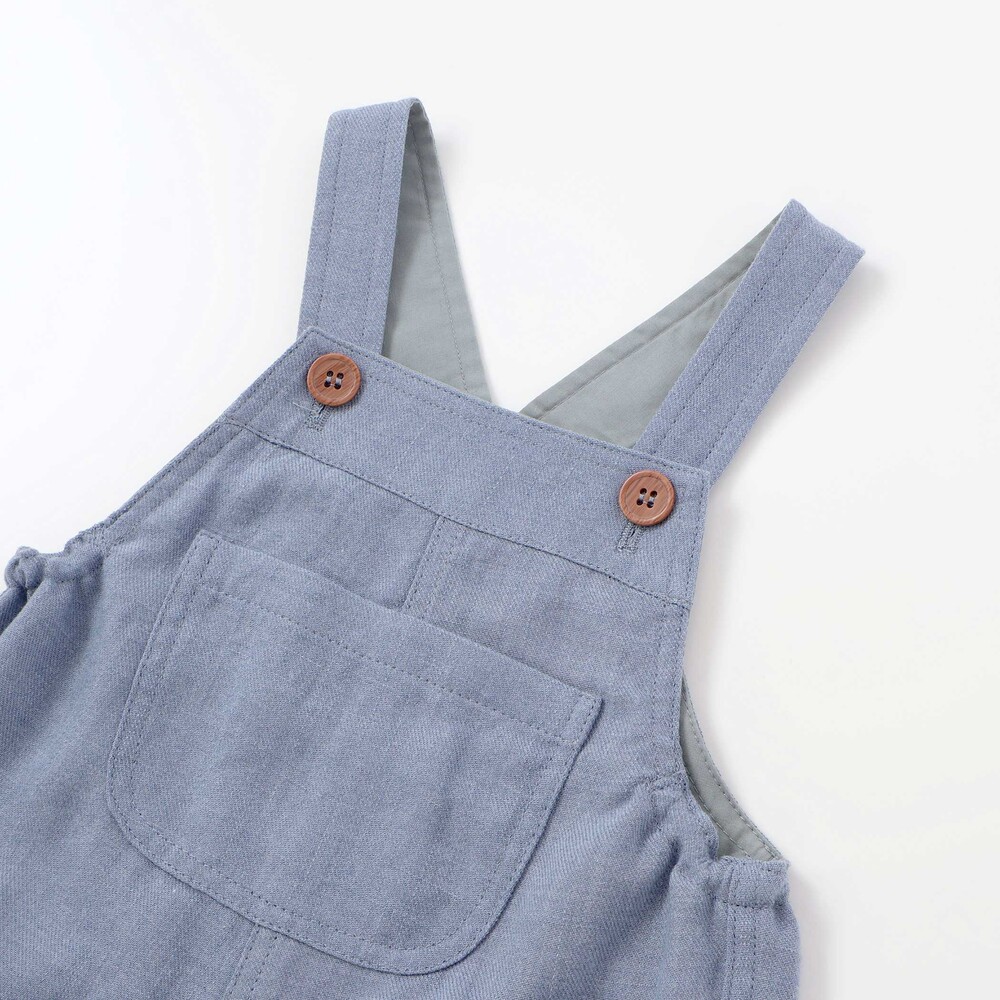 スラブ天竺肘パッチ長袖Tシャツ+オーバーオールセット(80~90cm) ブルー 80cm