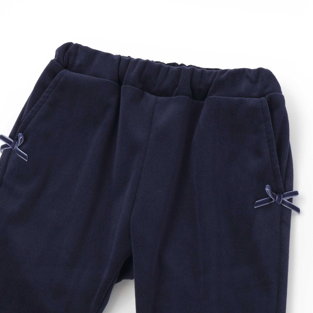 ニットコール裾花柄ロングパンツ(80~90cm) ボルドー 80cm