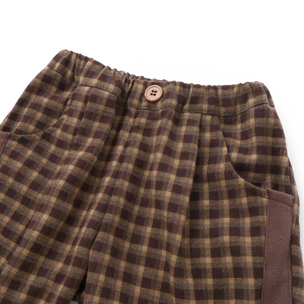 サイドライン起毛チェックロングパンツ(80~90cm) ネイビー系 80cm