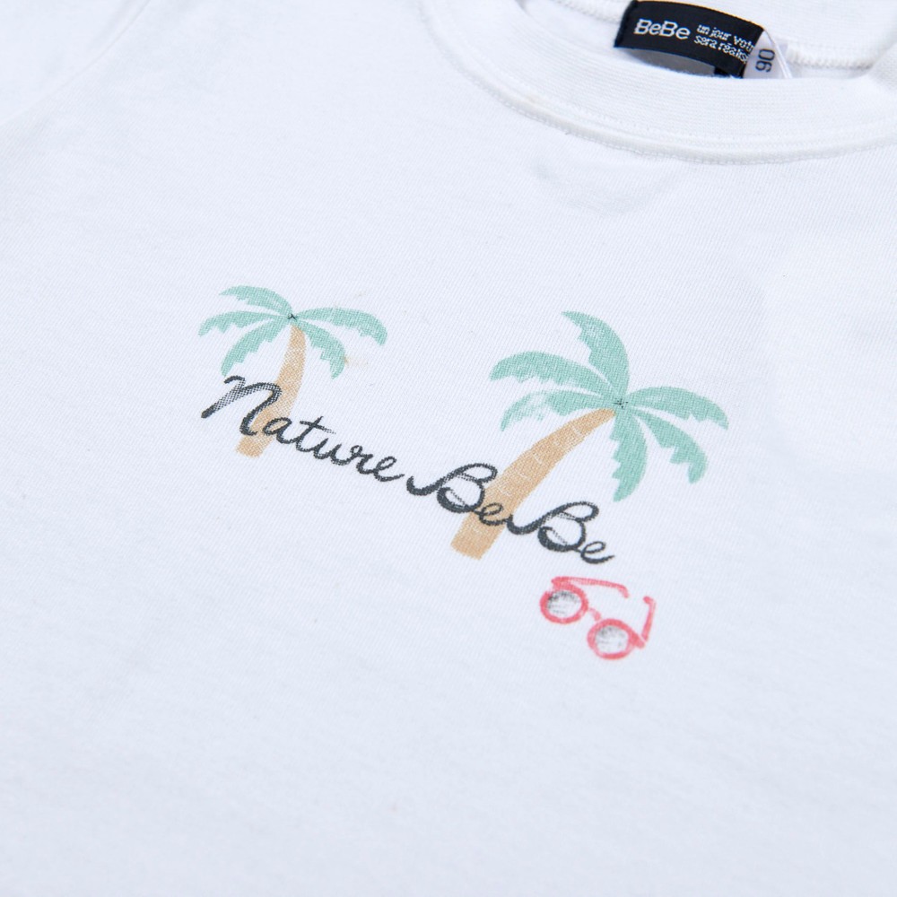 Bebe べべ Bebe Mall Official Online Store手書き イラスト 風 ヤシの木 サングラス チェック ドッキング Tシャツ 80 100cm 80cm オフホワイト 新生児 ベビー ベベ モール オフィシャルオンラインストア