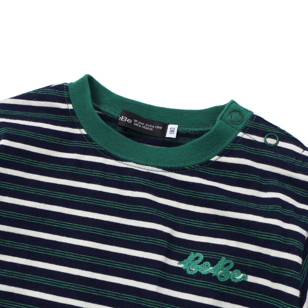 マルチボーダー天竺配色リブ長袖Tシャツ(80~90cm) レッド系 80cm