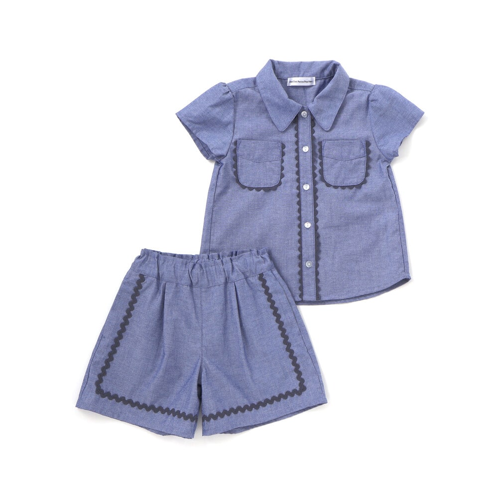 【限定商品】ダンガリーブラウス+ショートパンツセットアップ(95~150cm) レッド 95cm