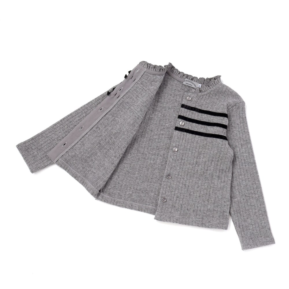 【限定商品】リボンリブニットカーディガン(95~150cm) グレー 95cm