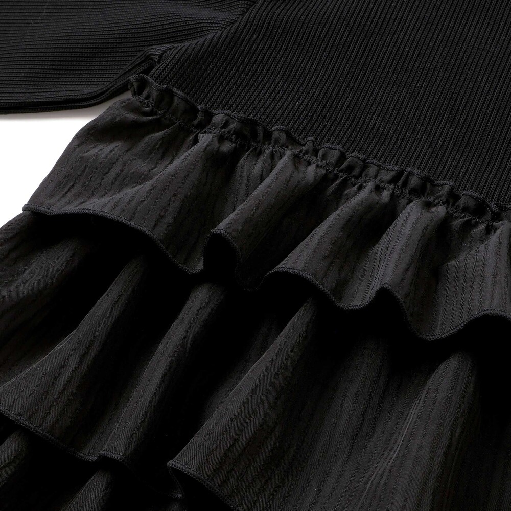 【店舗限定】ニットリブ+フリルトレーナー(95~150cm) ブラック 100cm