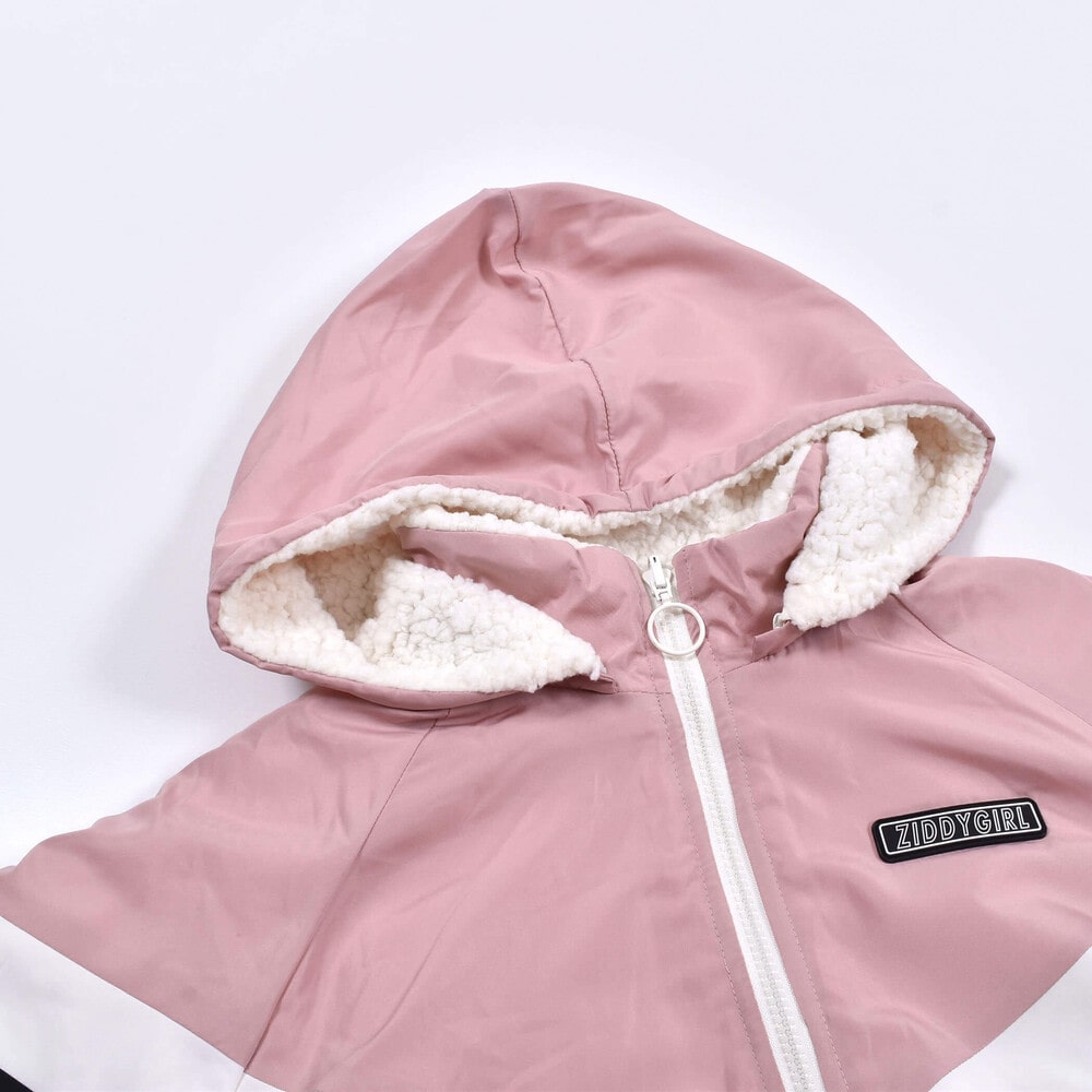 【ニコ☆プチ掲載】 ライン 入り タフタ 裏 ボア リバーシブル 長袖 パーカー (130~160cm) ピンク 130cm