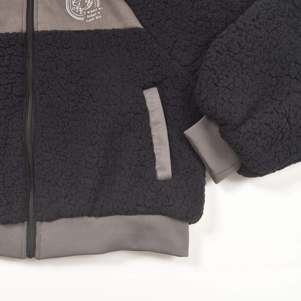 【 ニコ☆プチ 掲載 】ボアスウェード切り替えブルゾン(130~160cm) ブラック 130cm