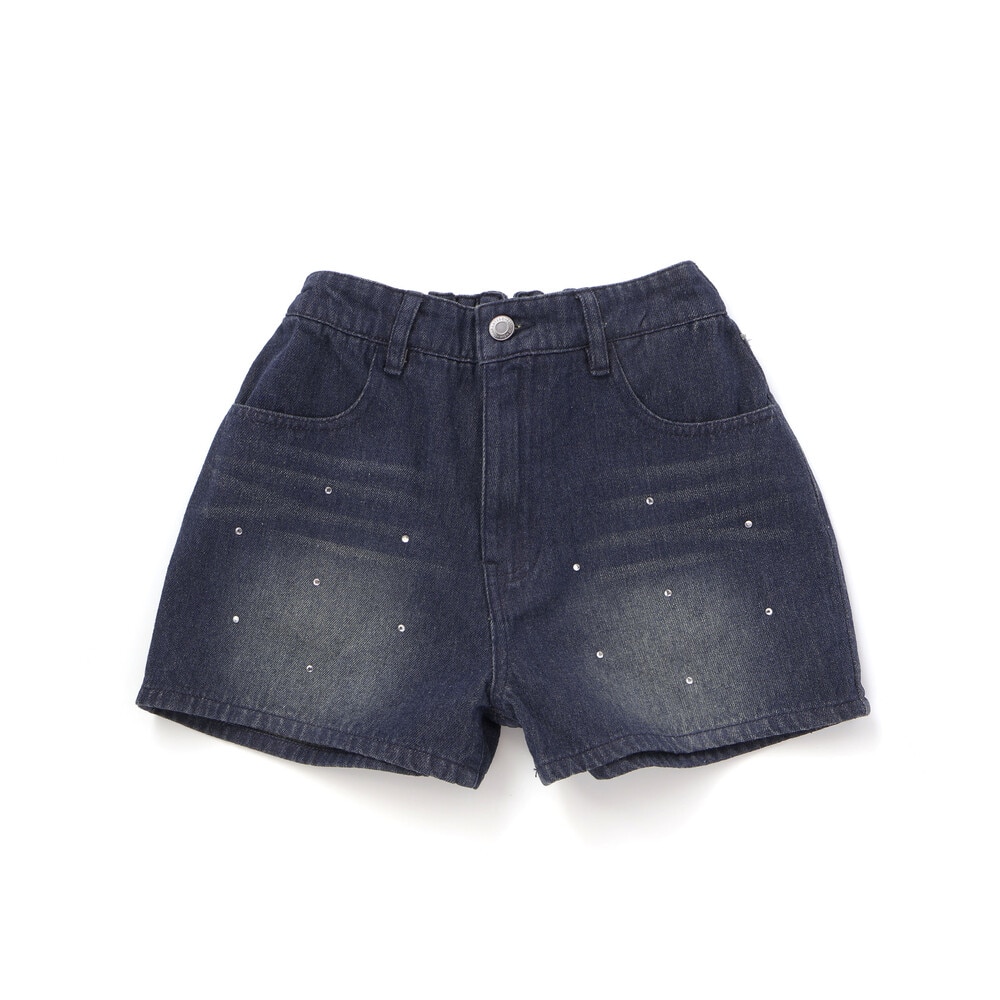 ラインストーンショートデニムパンツ(130~160cm) ネイビー 130cm