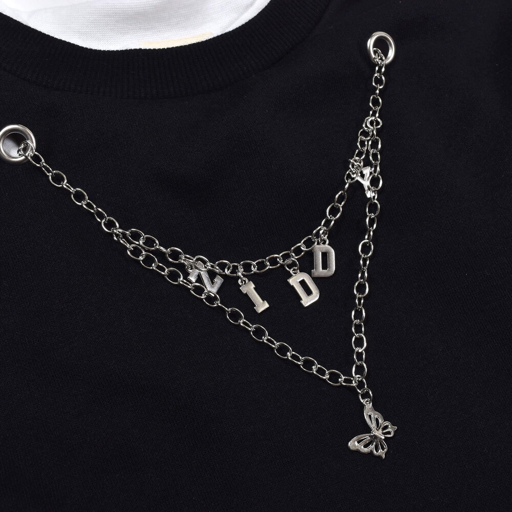 【 ニコ☆プチ 4月号 掲載 】 ネックレス付き ベスト レイヤード風 Tシャツ (130~160cm) ブラック 130cm