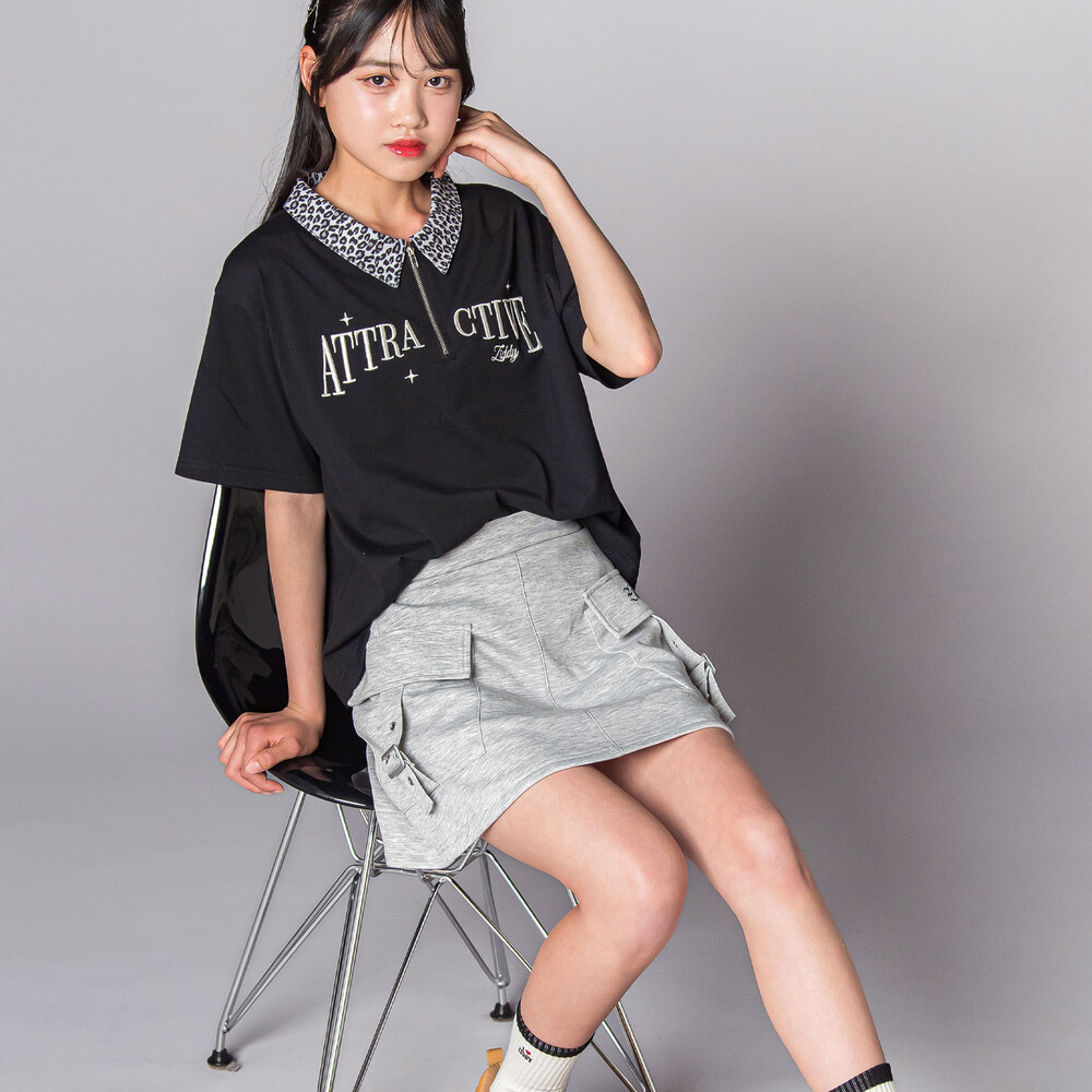 ヒョウ柄ハーフジップTシャツ(130~160cm) ブラック 130cm