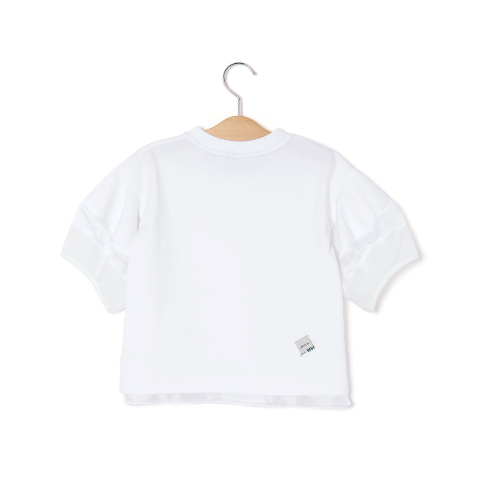 ポンチシアー切り替えポワン袖Tシャツ親子お揃い(110~140cm) ブラック M(110~125cm)