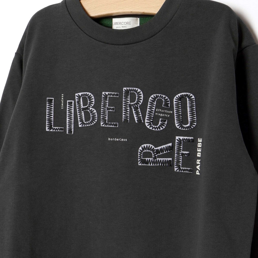ジグザグステッチレタリングロゴ天竺長袖Tシャツ 親子お揃い(110~140cm) グレー M(110~125cm)